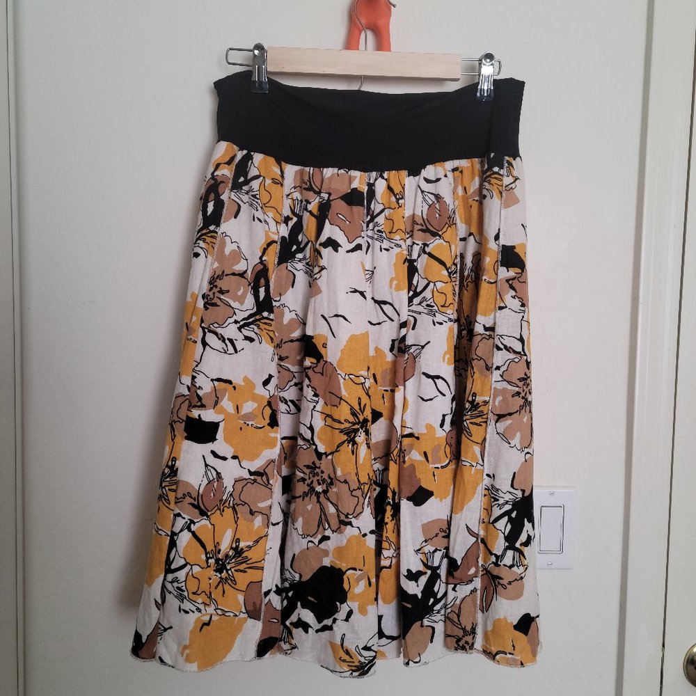 Susan Bristol Linen Floral Midi Skirt  Size M